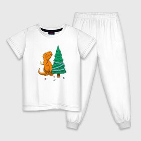 Детская пижама хлопок с принтом Новогодние проблемы Рекса в Екатеринбурге, 100% хлопок |  брюки и футболка прямого кроя, без карманов, на брюках мягкая резинка на поясе и по низу штанин
 | christmas | decorations | dino | dinosaur | new | new year | problems | rain | rex | spruce | star | ti | toys | tree | tyrannosaurus | year | год | дино | динозавр | дождик | елка | ель | звезда | игрушки | мишура | новогодние | новый | проблемы | рекс |