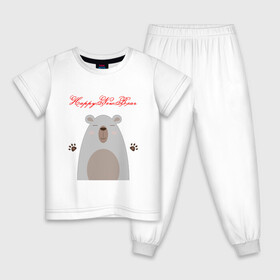 Детская пижама хлопок с принтом Happy New Bear в Екатеринбурге, 100% хлопок |  брюки и футболка прямого кроя, без карманов, на брюках мягкая резинка на поясе и по низу штанин
 | Тематика изображения на принте: дикая природы | животное | животные | звери | зверь | медведь | медвежонок | мишка | новогодний | новый год | рождественский | рождество | с новым годом