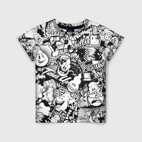 Детская футболка 3D с принтом Нейромульт в Екатеринбурге, 100% гипоаллергенный полиэфир | прямой крой, круглый вырез горловины, длина до линии бедер, чуть спущенное плечо, ткань немного тянется | абстракция | мульт | мультфильм | пестрый | черно белый