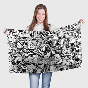 Флаг 3D с принтом Нейромульт в Екатеринбурге, 100% полиэстер | плотность ткани — 95 г/м2, размер — 67 х 109 см. Принт наносится с одной стороны | абстракция | мульт | мультфильм | пестрый | черно белый