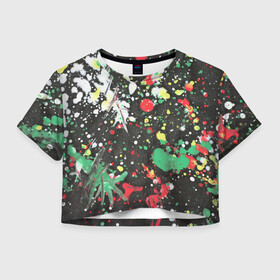 Женская футболка Crop-top 3D с принтом Кляксомания в Екатеринбурге, 100% полиэстер | круглая горловина, длина футболки до линии талии, рукава с отворотами | абстракция | кляксы | мазки | пестрый | пятна | цветной