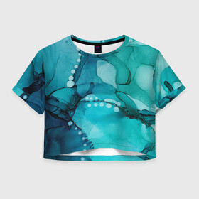 Женская футболка Crop-top 3D с принтом Глюки водолаза в Екатеринбурге, 100% полиэстер | круглая горловина, длина футболки до линии талии, рукава с отворотами | абстракция | камуфляж | пестрый | разводы | размытый | салатовый