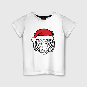 Детская футболка хлопок с принтом Тигр в новогодней шапке. в Екатеринбурге, 100% хлопок | круглый вырез горловины, полуприлегающий силуэт, длина до линии бедер | 2022 | happy new year | merry christmas | год тигра | зима близко | нг | новогодний | новогодний тигр | новый год | новый год 2022 | праздник | рождество | символ 2022 года | тигр