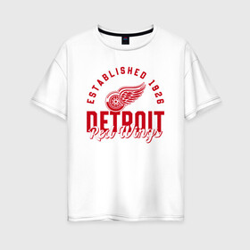 Женская футболка хлопок Oversize с принтом Detroit Red Wings | Детройт Ред Вингз в Екатеринбурге, 100% хлопок | свободный крой, круглый ворот, спущенный рукав, длина до линии бедер
 | detroit | hockey | ice | nhl | red | sport | team | wings | winter | вингз | детройт | красные | крылья | лед | нхл | ред | спорт | хоккеей | шайбу