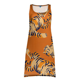 Платье-майка 3D с принтом Тигр паттерн в Екатеринбурге, 100% полиэстер | полуприлегающий силуэт, широкие бретели, круглый вырез горловины, удлиненный подол сзади. | 2022 | год тигра | китайский календарь | надписи | новый год | тигр