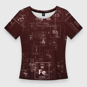 Женская футболка 3D Slim с принтом Fe  Таблица Менделеева в Екатеринбурге,  |  | Тематика изображения на принте: fe | для студентов | для физиков | для химиков | железо | наука | таблица менделеева | ученым | физика | химия | элемент