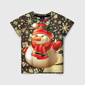 Детская футболка 3D с принтом СНЕГОВИК 2022 в Екатеринбурге, 100% гипоаллергенный полиэфир | прямой крой, круглый вырез горловины, длина до линии бедер, чуть спущенное плечо, ткань немного тянется | Тематика изображения на принте: 2022 | newyear | детям | зима | красивый | лучшее | необычный | новый год | подарок | праздники | рождество | снеговик | топ