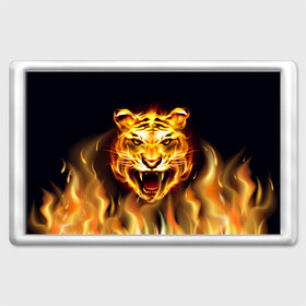 Магнит 45*70 с принтом Тигр В Пламени в Екатеринбурге, Пластик | Размер: 78*52 мм; Размер печати: 70*45 | Тематика изображения на принте: зверь | огненный тигр | огонь | пламя | рисунок | тигр | хищник