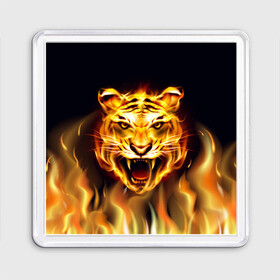 Магнит 55*55 с принтом Тигр В Пламени в Екатеринбурге, Пластик | Размер: 65*65 мм; Размер печати: 55*55 мм | Тематика изображения на принте: зверь | огненный тигр | огонь | пламя | рисунок | тигр | хищник