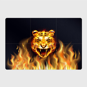 Магнитный плакат 3Х2 с принтом Тигр В Пламени в Екатеринбурге, Полимерный материал с магнитным слоем | 6 деталей размером 9*9 см | зверь | огненный тигр | огонь | пламя | рисунок | тигр | хищник