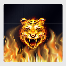 Магнитный плакат 3Х3 с принтом Тигр В Пламени в Екатеринбурге, Полимерный материал с магнитным слоем | 9 деталей размером 9*9 см | Тематика изображения на принте: зверь | огненный тигр | огонь | пламя | рисунок | тигр | хищник