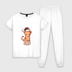 Женская пижама хлопок с принтом ТИГРЁНОК 22 в Екатеринбурге, 100% хлопок | брюки и футболка прямого кроя, без карманов, на брюках мягкая резинка на поясе и по низу штанин | девушкам | детям | новый год | подарок | праздник | тигр | тигренок