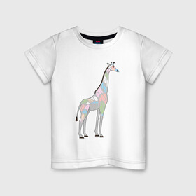 Детская футболка хлопок с принтом Волшебный жираф в Екатеринбурге, 100% хлопок | круглый вырез горловины, полуприлегающий силуэт, длина до линии бедер | автралия | африка | волшебство | животное | жираф | зверь | мило | милота | мозаика | редкое животное | сказка | цвета | чудо | экзотика