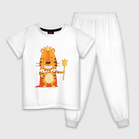 Детская пижама хлопок с принтом Король тигр в Екатеринбурге, 100% хлопок |  брюки и футболка прямого кроя, без карманов, на брюках мягкая резинка на поясе и по низу штанин
 | 2022 | год тигра | новый год | новый год 2022 | символ года | тигр | тигренок | тигрица | тигры