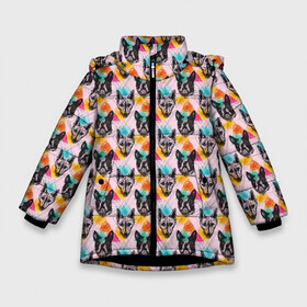 Зимняя куртка для девочек 3D с принтом Собаки в красочном дизайне в Екатеринбурге, ткань верха — 100% полиэстер; подклад — 100% полиэстер, утеплитель — 100% полиэстер. | длина ниже бедра, удлиненная спинка, воротник стойка и отстегивающийся капюшон. Есть боковые карманы с листочкой на кнопках, утяжки по низу изделия и внутренний карман на молнии. 

Предусмотрены светоотражающий принт на спинке, радужный светоотражающий элемент на пуллере молнии и на резинке для утяжки. | Тематика изображения на принте: animal | dog | барбос | бобик | год собаки | друг человека | животное | зверь | ищейка | кинолог | кость | лайка | пёс | собака | собаковод | собачьи следы от лап | сторожевая собака | хищник | четвероногий