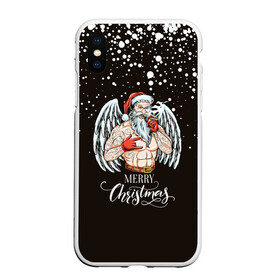 Чехол для iPhone XS Max матовый с принтом Merry Christmas Santa c Крыльями Ангела. в Екатеринбурге, Силикон | Область печати: задняя сторона чехла, без боковых панелей | 2022 | happy new year | merry christmas | santa | год тигра | зима близко | нг | новогодний | новый год | новый год 2022 | рождество | санта | символ 2022 года | снежинки