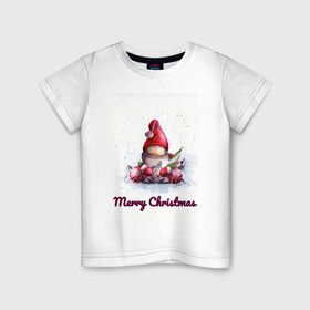 Детская футболка хлопок с принтом Рождественский гномик в Екатеринбурге, 100% хлопок | круглый вырез горловины, полуприлегающий силуэт, длина до линии бедер | гномик | детство | игрушка | новый год | праздник | рождество