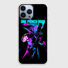 Чехол для iPhone 13 Pro Max с принтом Неоновый Сайтама One Punch Man в Екатеринбурге,  |  | hagemanto | one punch man | one punchman | onepunchman | saitama | sensei | аниме | ван панч мен | ванпанчмен | лысый плащ | манга | сайтама | сильнейший человек | учитель | человек одинудар | человек одного удара