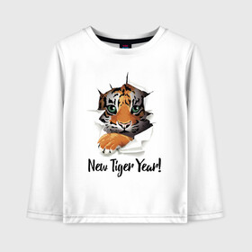 Детский лонгслив хлопок с принтом New Tiger Year в Екатеринбурге, 100% хлопок | круглый вырез горловины, полуприлегающий силуэт, длина до линии бедер | eyes | holiday | muzzle | new year | paws | tiger | глаза | лапы | мордочка | новый год | праздник | тигрёнок