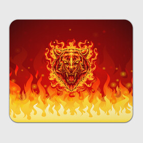 Прямоугольный коврик для мышки с принтом Огненный тигр в пламени в Екатеринбурге, натуральный каучук | размер 230 х 185 мм; запечатка лицевой стороны | огонь | пламя | символ года | тигр | хищник