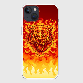 Чехол для iPhone 13 с принтом Огненный тигр в пламени в Екатеринбурге,  |  | огонь | пламя | символ года | тигр | хищник