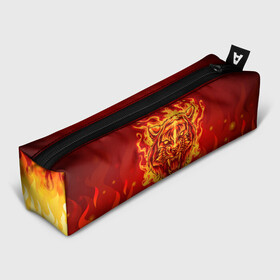 Пенал школьный 3D с принтом Огненный тигр в пламени в Екатеринбурге, 100% полиэстер | плотная ткань, застежка на молнии | огонь | пламя | символ года | тигр | хищник