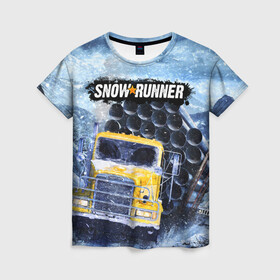 Женская футболка 3D с принтом SNOWRUNNER ART СНОУРАННЕР АРТ в Екатеринбурге, 100% полиэфир ( синтетическое хлопкоподобное полотно) | прямой крой, круглый вырез горловины, длина до линии бедер | game | snow runner | snowrunner | winter | грузовик | дальнобойщик | зима | игра | лес | симулятор | снег | сноу раннер | сноураннер