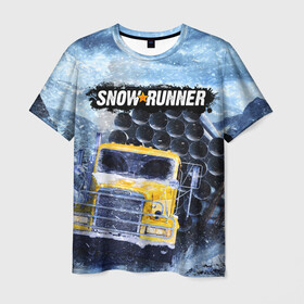 Мужская футболка 3D с принтом SNOWRUNNER ART СНОУРАННЕР АРТ в Екатеринбурге, 100% полиэфир | прямой крой, круглый вырез горловины, длина до линии бедер | game | snow runner | snowrunner | winter | грузовик | дальнобойщик | зима | игра | лес | симулятор | снег | сноу раннер | сноураннер