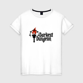 Женская футболка хлопок с принтом Darkest Dungeon | Темнейшее подземелье в Екатеринбурге, 100% хлопок | прямой крой, круглый вырез горловины, длина до линии бедер, слегка спущенное плечо | colour of madness | crimson court | darkest dungeon | game | logo | roguelike | shieldbreaker | the shieldbreaker | игра | лого | логотип | ролевая игра | темнейшее подземелье