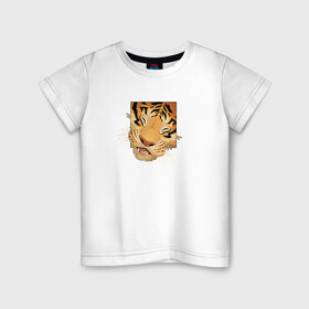 Детская футболка хлопок с принтом Моська Тигрёнка в Екатеринбурге, 100% хлопок | круглый вырез горловины, полуприлегающий силуэт, длина до линии бедер | 2022 год | tigr | toger | год тигра | новый год 2022 | новый год тигра | тигр | тигра | тигрёнок