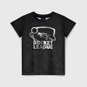 Детская футболка 3D с принтом Rocket League Metal Logo в Екатеринбурге, 100% гипоаллергенный полиэфир | прямой крой, круглый вырез горловины, длина до линии бедер, чуть спущенное плечо, ткань немного тянется | auto | avto | car | race | rocket league | авто | гонки | машина | рокет лига | тачка
