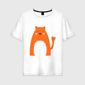 Женская футболка хлопок Oversize с принтом Овальная лисица в Екатеринбурге, 100% хлопок | свободный крой, круглый ворот, спущенный рукав, длина до линии бедер
 | животное | животные | звери | зверь | лес | лесная | лесное | лис | лиса | лисица | питомец | пушистая | пыжий | рыжая