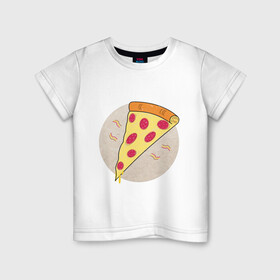 Детская футболка хлопок с принтом Кусочек пиццы пепперони в Екатеринбурге, 100% хлопок | круглый вырез горловины, полуприлегающий силуэт, длина до линии бедер | вкус | вкусно | вкусняшка | горячее | горячо | колбаса | кусок | кусочек | пепперони | пицца | сыр | сырный