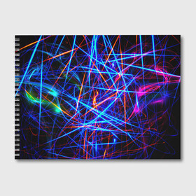 Альбом для рисования с принтом NEON LINES Glowing Lines Effect в Екатеринбурге, 100% бумага
 | матовая бумага, плотность 200 мг. | rave neon | живые линии | неновые лучи | неон | неоновая лампа | неоновая ночь | неоновые ленты | неоновые линии разных цветов | неоновый рейв | светящиеся линии | флекс неон | эффект неона