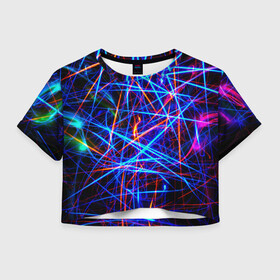 Женская футболка Crop-top 3D с принтом NEON LINES Glowing Lines Effect в Екатеринбурге, 100% полиэстер | круглая горловина, длина футболки до линии талии, рукава с отворотами | rave neon | живые линии | неновые лучи | неон | неоновая лампа | неоновая ночь | неоновые ленты | неоновые линии разных цветов | неоновый рейв | светящиеся линии | флекс неон | эффект неона