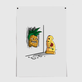 Постер с принтом HERES PINEAPPLE! в Екатеринбурге, 100% бумага
 | бумага, плотность 150 мг. Матовая, но за счет высокого коэффициента гладкости имеет небольшой блеск и дает на свету блики, но в отличии от глянцевой бумаги не покрыта лаком | here | is | johnny | mem | meme | memes | pineapple | pizza | shining | ананас | джонни | мем | мемы | пица | пицца | сияние | это