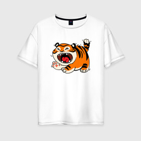 Женская футболка хлопок Oversize с принтом Злой рычащий тигр в Екатеринбурге, 100% хлопок | свободный крой, круглый ворот, спущенный рукав, длина до линии бедер
 | 2022 | год тигра | новый год | новый год 2022 | символ года | тигр | тигренок | тигрица | тигры