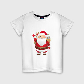 Детская футболка хлопок с принтом Санта Клаус  подарки в Екатеринбурге, 100% хлопок | круглый вырез горловины, полуприлегающий силуэт, длина до линии бедер | борода | новый год | подарки | праздник | сантаклаус