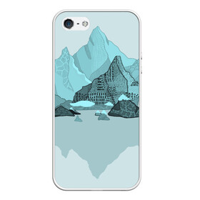 Чехол для iPhone 5/5S матовый с принтом Голубой горный пейзаж с темно-серыми тенями в Екатеринбурге, Силикон | Область печати: задняя сторона чехла, без боковых панелей | голубые горы | горный | горный массив | горный пейзаж | горы | горы в снегу | для сноуборда | для туристов | заснеженные горы | зимние горы | зимний | лыжный | снежные горы | сноуборд