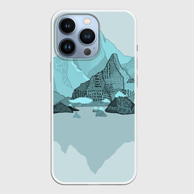 Чехол для iPhone 13 Pro с принтом Голубой горный пейзаж с темно серыми тенями в Екатеринбурге,  |  | голубые горы | горный | горный массив | горный пейзаж | горы | горы в снегу | для сноуборда | для туристов | заснеженные горы | зимние горы | зимний | лыжный | снежные горы | сноуборд
