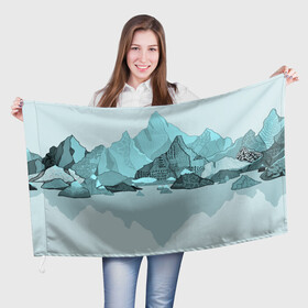 Флаг 3D с принтом Голубой горный пейзаж с темно-серыми тенями в Екатеринбурге, 100% полиэстер | плотность ткани — 95 г/м2, размер — 67 х 109 см. Принт наносится с одной стороны | голубые горы | горный | горный массив | горный пейзаж | горы | горы в снегу | для сноуборда | для туристов | заснеженные горы | зимние горы | зимний | лыжный | снежные горы | сноуборд