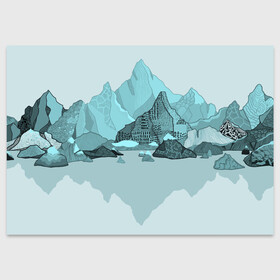 Поздравительная открытка с принтом Голубой горный пейзаж с темно-серыми тенями в Екатеринбурге, 100% бумага | плотность бумаги 280 г/м2, матовая, на обратной стороне линовка и место для марки
 | Тематика изображения на принте: голубые горы | горный | горный массив | горный пейзаж | горы | горы в снегу | для сноуборда | для туристов | заснеженные горы | зимние горы | зимний | лыжный | снежные горы | сноуборд
