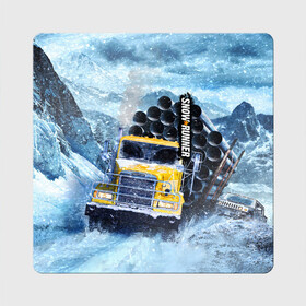 Магнит виниловый Квадрат с принтом SnowRunner грузовик в Екатеринбурге, полимерный материал с магнитным слоем | размер 9*9 см, закругленные углы | auto | car | mudrunner | snow runner | snowrunner | авто | бездорожье | внедорожник | вождение | грузовик | дальнобойщики | машина | симулятор | снег | тягач | фура