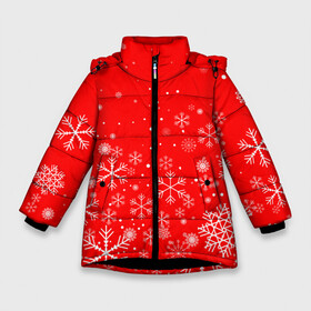 Зимняя куртка для девочек 3D с принтом Летящие снежинки в Екатеринбурге, ткань верха — 100% полиэстер; подклад — 100% полиэстер, утеплитель — 100% полиэстер. | длина ниже бедра, удлиненная спинка, воротник стойка и отстегивающийся капюшон. Есть боковые карманы с листочкой на кнопках, утяжки по низу изделия и внутренний карман на молнии. 

Предусмотрены светоотражающий принт на спинке, радужный светоотражающий элемент на пуллере молнии и на резинке для утяжки. | 2022 | happy new year | merry christmas | год тигра | зима близко | нг | новогодний | новогодний тигр | новый год | новый год 2022 | рождество | символ 2022 года | снежинки