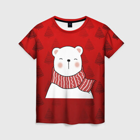 Женская футболка 3D с принтом МЕДВЕЖОНОК УМКА БЕЛЫЙ МИШКА в Екатеринбурге, 100% полиэфир ( синтетическое хлопкоподобное полотно) | прямой крой, круглый вырез горловины, длина до линии бедер | 2021 | new year | деда мороза | друг | ёлка | ёлочка | к нам приходит | как у всех | клауса | костюм | красный | медведь | медвежонок | новогодний | новый год | праздник | рекомендации | рождество | санты | узор