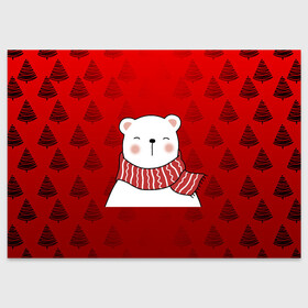 Поздравительная открытка с принтом МЕДВЕЖОНОК УМКА БЕЛЫЙ МИШКА в Екатеринбурге, 100% бумага | плотность бумаги 280 г/м2, матовая, на обратной стороне линовка и место для марки
 | 2021 | new year | деда мороза | друг | ёлка | ёлочка | к нам приходит | как у всех | клауса | костюм | красный | медведь | медвежонок | новогодний | новый год | праздник | рекомендации | рождество | санты | узор