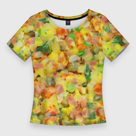 Женская футболка 3D Slim с принтом Оливье в Екатеринбурге,  |  | вкусняшка | еда | новогодние салатики | новый год | оливье | оливьешечка | оливьешка | салат | салатики | фон