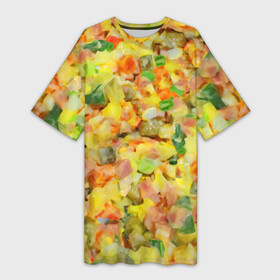 Платье-футболка 3D с принтом Оливье в Екатеринбурге,  |  | вкусняшка | еда | новогодние салатики | новый год | оливье | оливьешечка | оливьешка | салат | салатики | фон