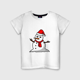 Детская футболка хлопок с принтом Двухсторонний снеговик в Екатеринбурге, 100% хлопок | круглый вырез горловины, полуприлегающий силуэт, длина до линии бедер | snowman | большой снеговик | снеговик новогодний | снеговик с морковкой | снеговик с руками палками | снеговик с угольками глазками | снеговик спиной | снежная баба | снежный человек