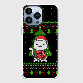 Чехол для iPhone 13 Pro с принтом КОТЁНОК И ЁЛОЧКА | НОВОГОДНЯЯ в Екатеринбурге,  |  | 2020 | 2021 | 2022 | cat | cats | christmas | merry | гирлянды | кот | леденец | мяу | нг | новогодний | новый год | олени | рождество | свитер | узоры